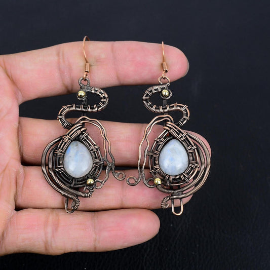 Rainbow Moonstone Gemstone Dangle Earrings