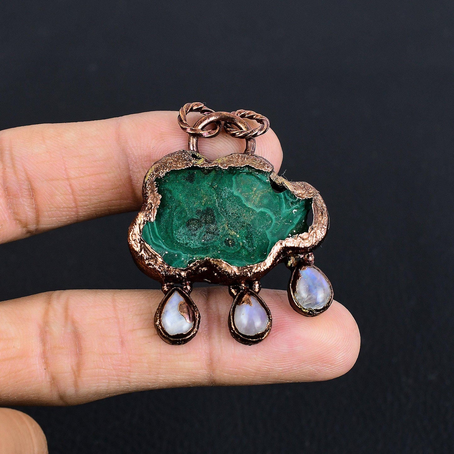 Green Malachite Moonstone Gemstone Pendant