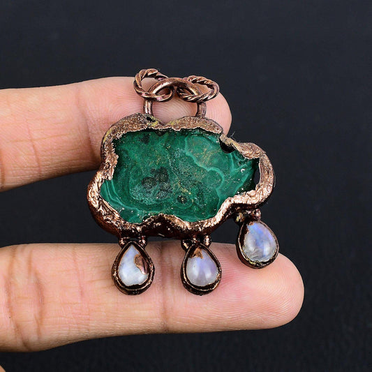 Green Malachite Moonstone Gemstone Pendant
