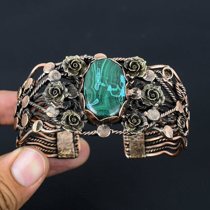 Green Malachite Gemstone Cuff Bracelet