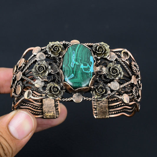 Green Malachite Gemstone Cuff Bracelet