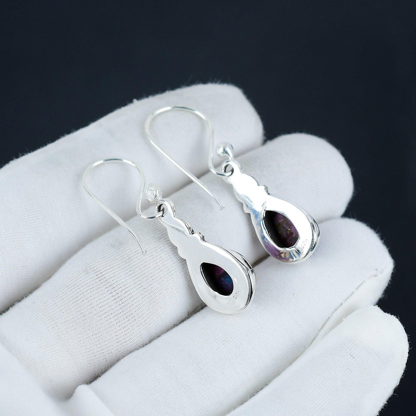 Orange Spiny Oyster Gemstone Silver Dangle Earrings