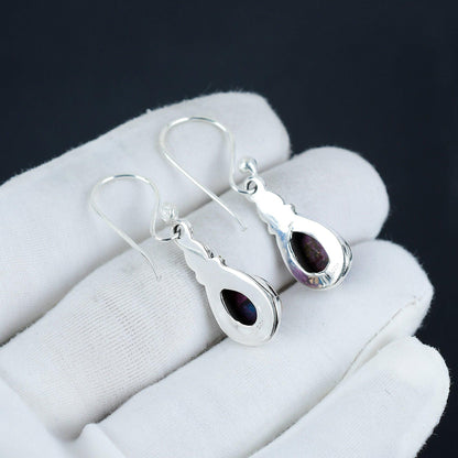 Orange Spiny Oyster Gemstone Silver Dangle Earrings