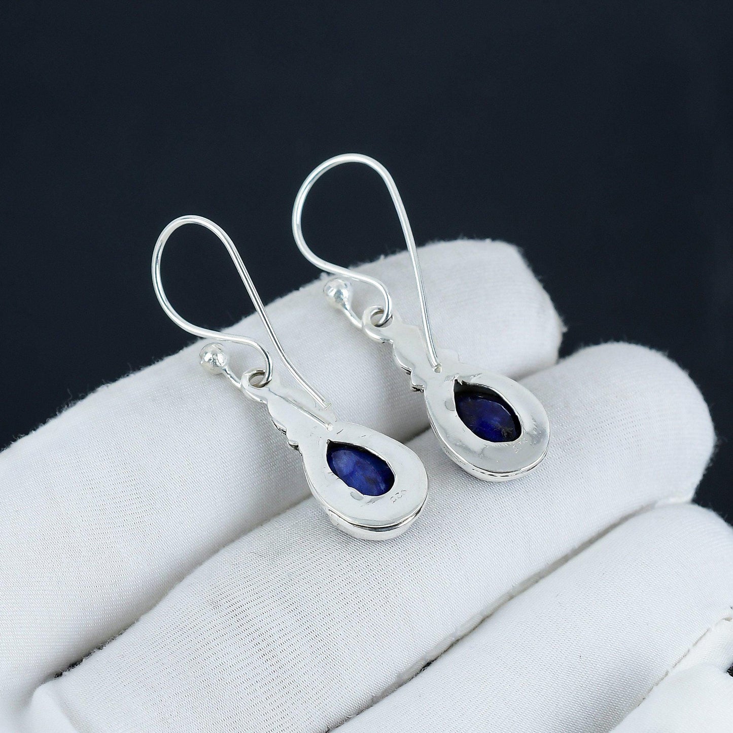 Blue Sapphire Teardrop Dangle Earrings