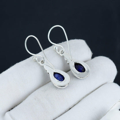 Blue Sapphire Teardrop Dangle Earrings