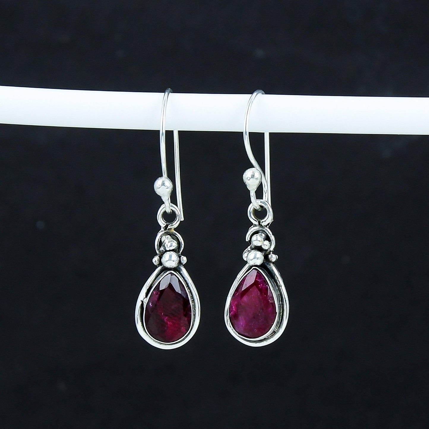 Red Kashmir Ruby Gemstone Dangle Earrings