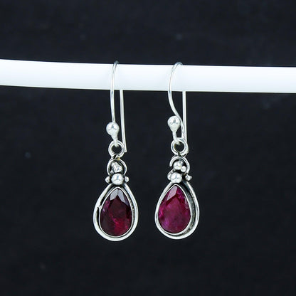 Red Kashmir Ruby Gemstone Dangle Earrings