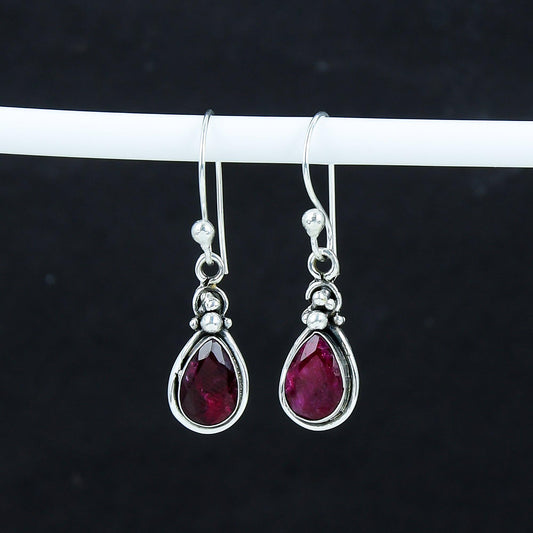 Red Kashmir Ruby Gemstone Dangle Earrings