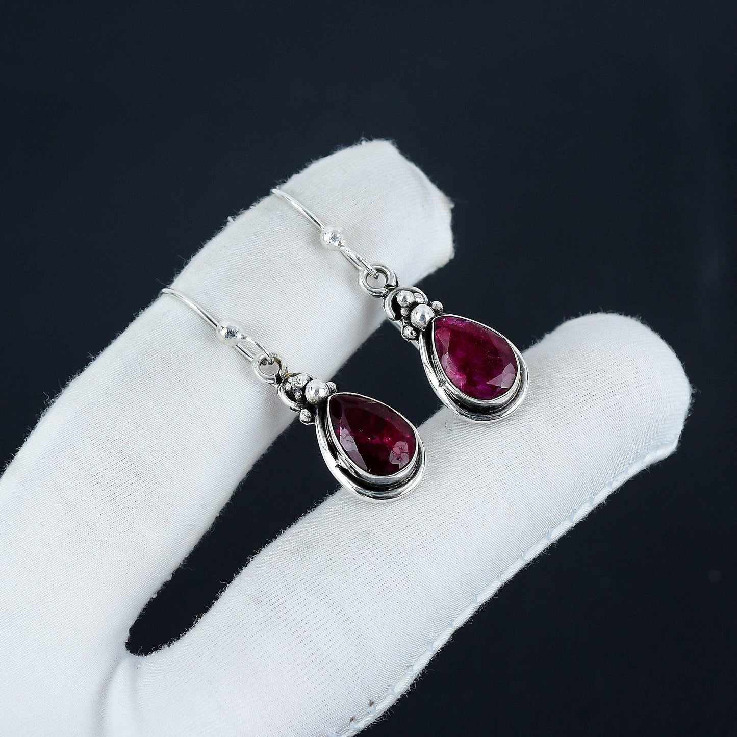 Red Kashmir Ruby Gemstone Dangle Earrings
