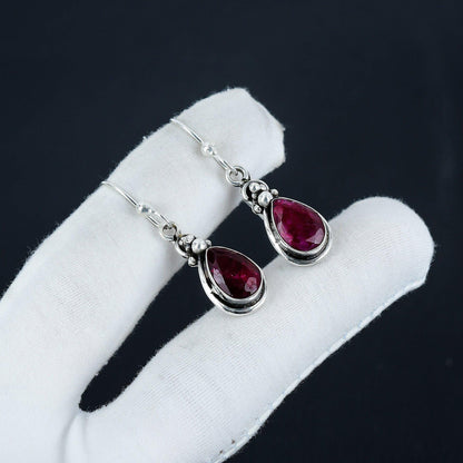 Red Kashmir Ruby Gemstone Dangle Earrings