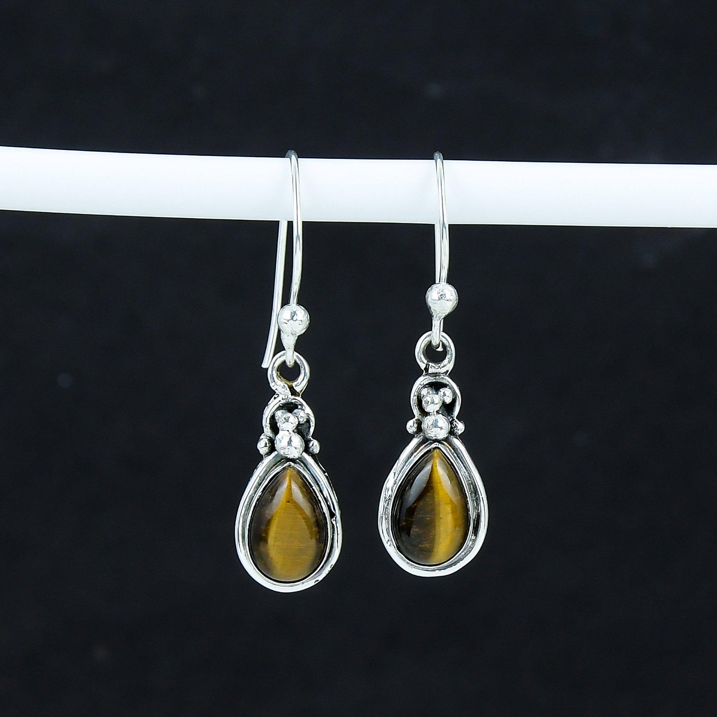 Brown Tiger Eye Gemstone Dangle Earrings
