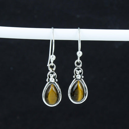 Brown Tiger Eye Gemstone Dangle Earrings