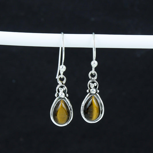 Brown Tiger Eye Gemstone Dangle Earrings
