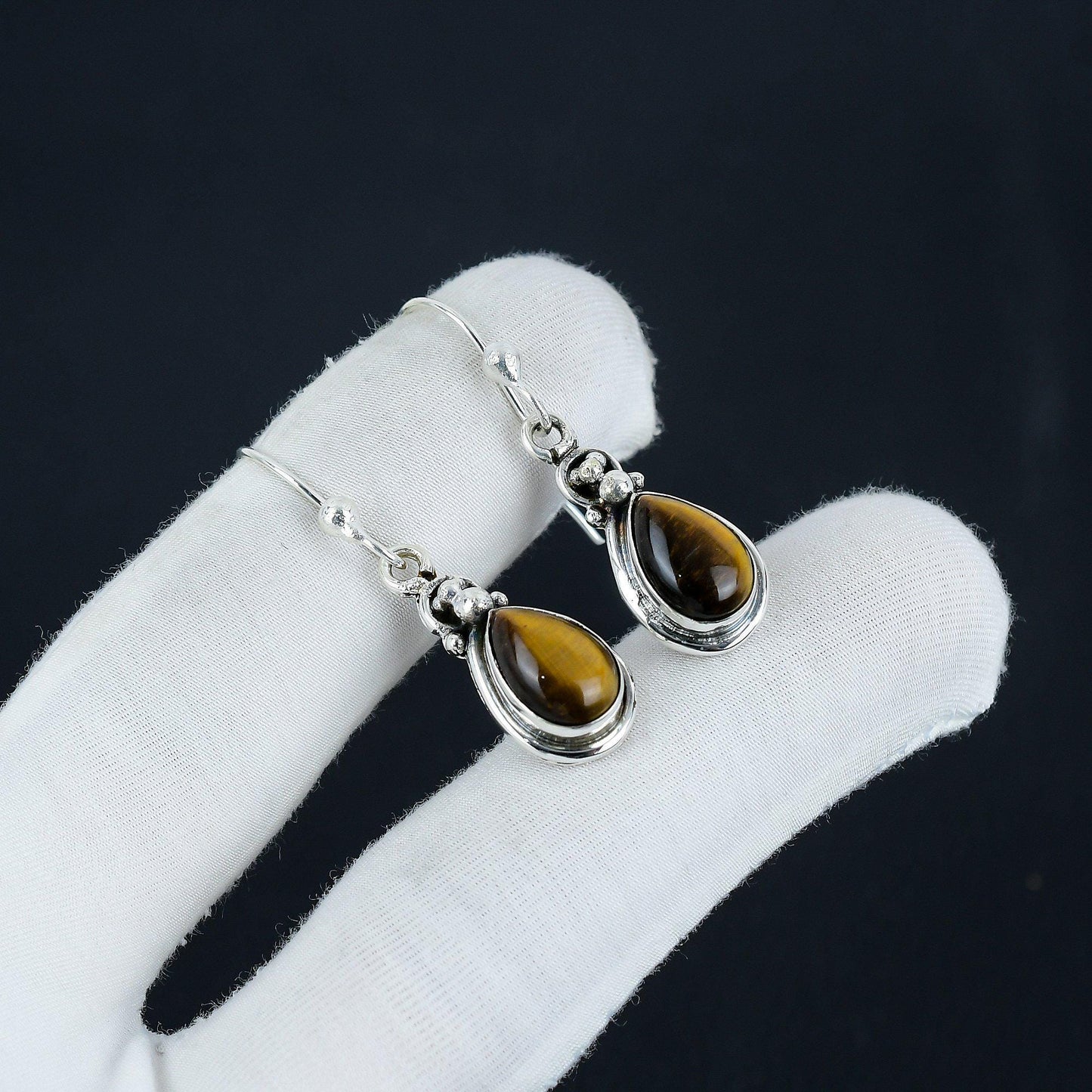 Brown Tiger Eye Gemstone Dangle Earrings
