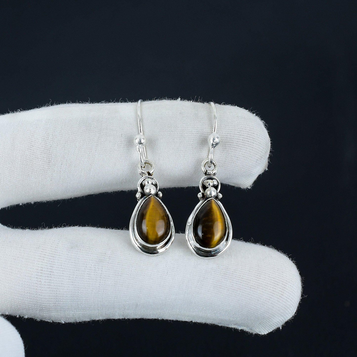 Brown Tiger Eye Gemstone Dangle Earrings