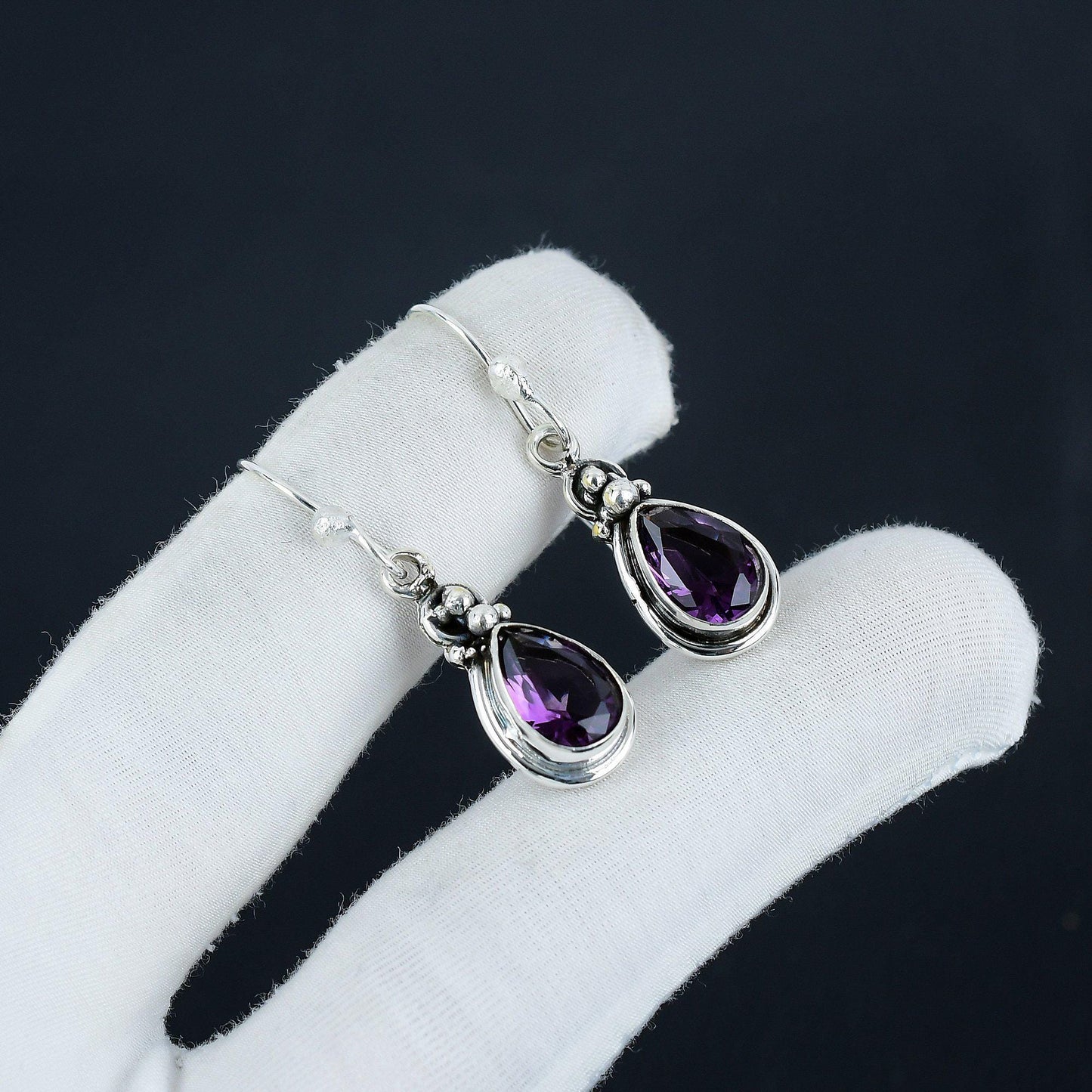 Purple Amethyst Gemstone Drop Earrings