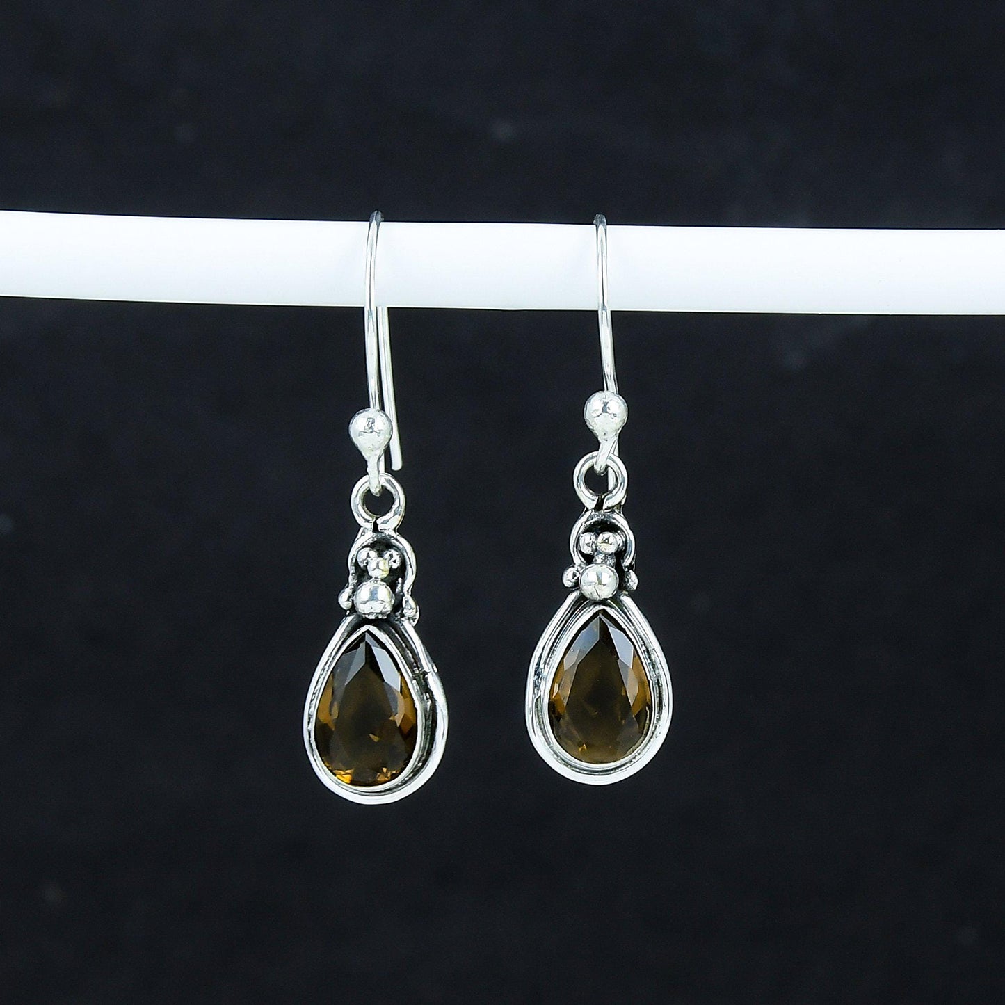 Smoky Topaz Teardrop Dangle Earrings
