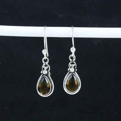 Smoky Topaz Teardrop Dangle Earrings