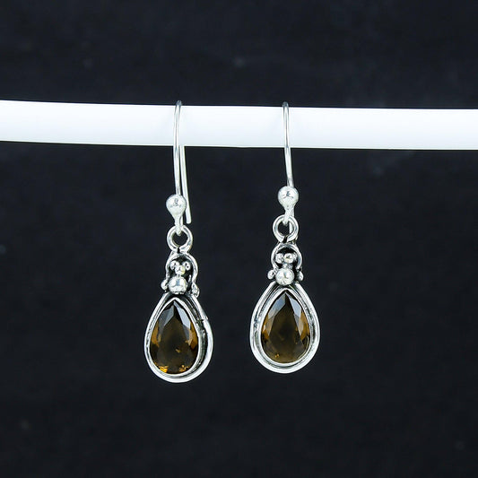 Smoky Topaz Teardrop Dangle Earrings