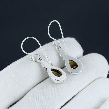 Smoky Topaz Teardrop Dangle Earrings