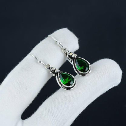 Green Tourmaline Teardrop Silver Earrings