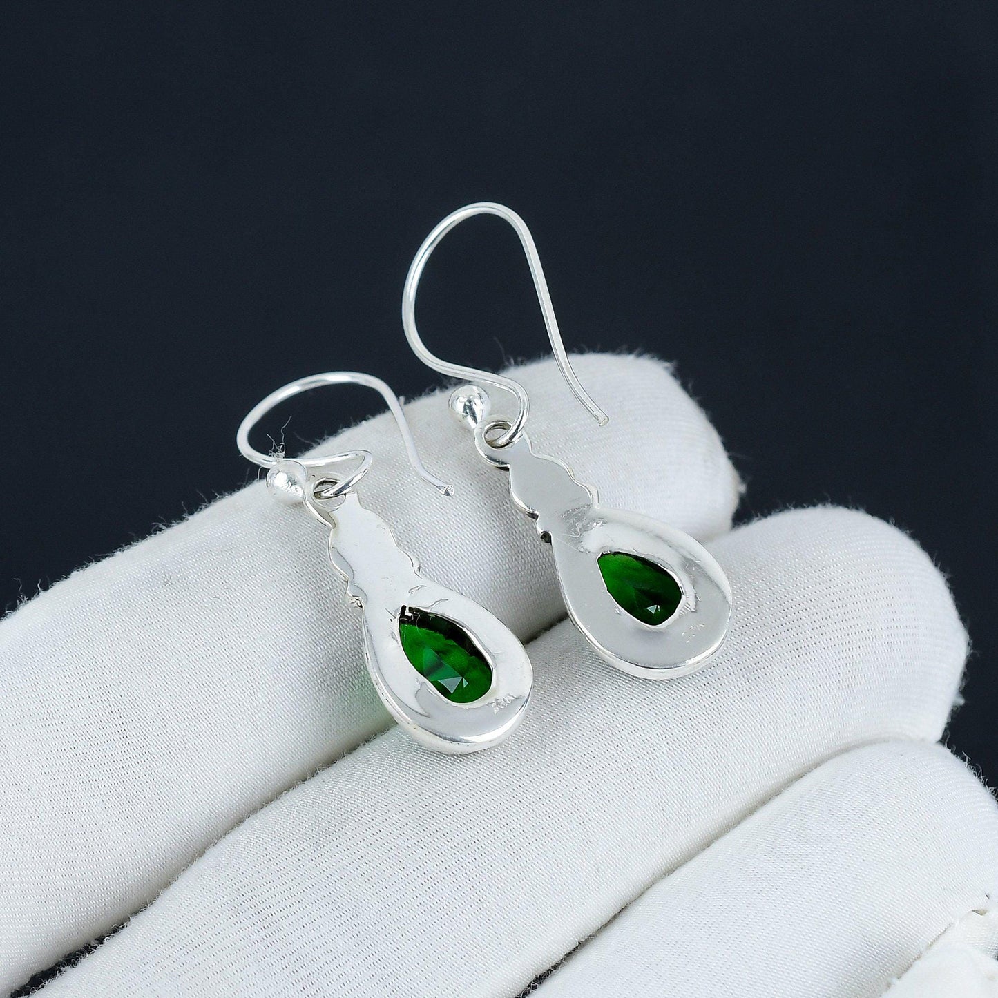 Green Tourmaline Teardrop Silver Earrings