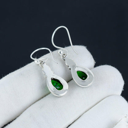 Green Tourmaline Teardrop Silver Earrings