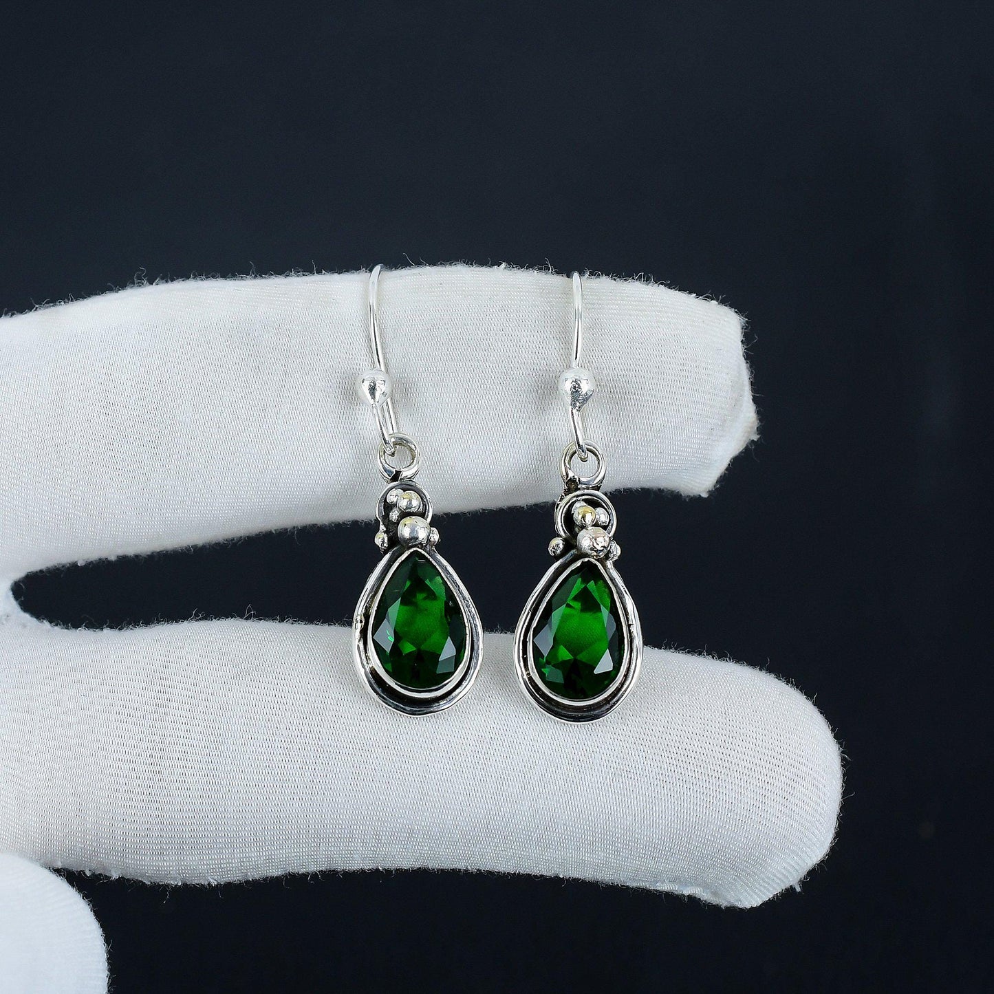 Green Tourmaline Teardrop Silver Earrings