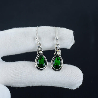 Green Tourmaline Teardrop Silver Earrings