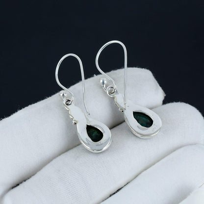 Green Emerald Gemstone Dangle Earrings