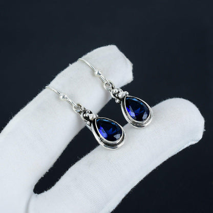 Blue Sapphire Teardrop Dangle Earring
