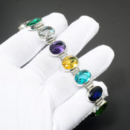 Multi-Color Gemstone Sterling Silver Bracelet
