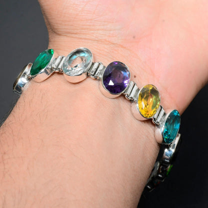 Multi-Color Gemstone Sterling Silver Bracelet