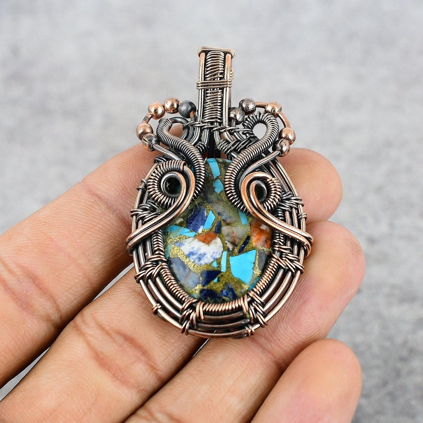 Blue-Orange Turquoise Gemstone Pendant