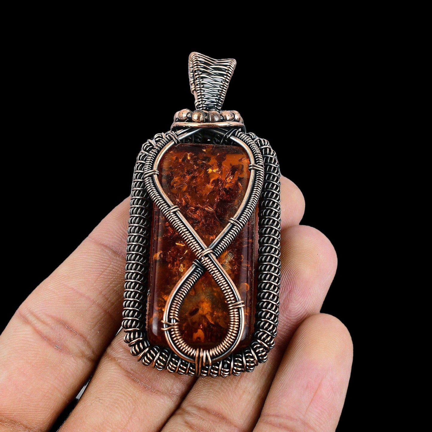 Golden Amber Gemstone Infinity Pendant