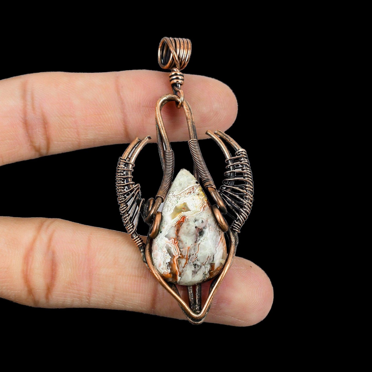 Multicolor Crazy Lace Agate Gemstone Copper Pendant