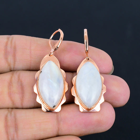 Rainbow Moonstone Gemstone Leverback Earrings