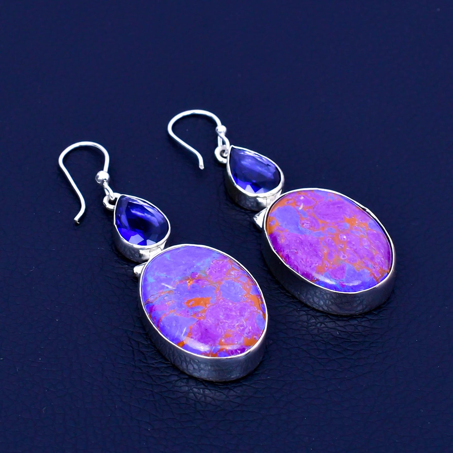 Purple Copper Turquoise Sterling Silver Dangle Earrings