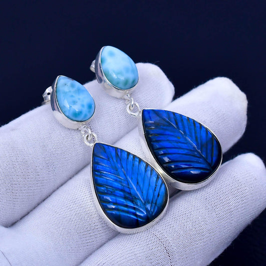 Blue Fire Labradorite Sterling Silver Earrings