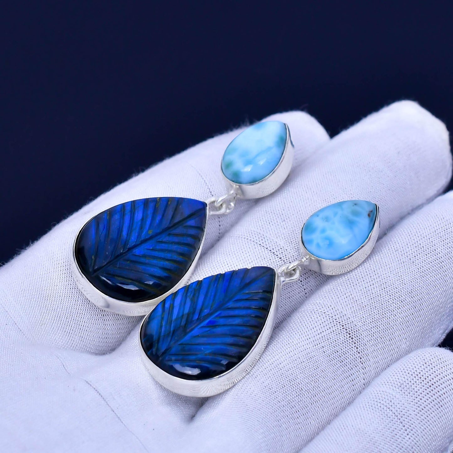 Blue Fire Labradorite Sterling Silver Earrings