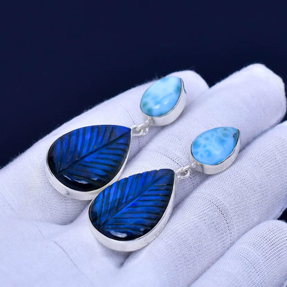 Blue Fire Labradorite Sterling Silver Earrings