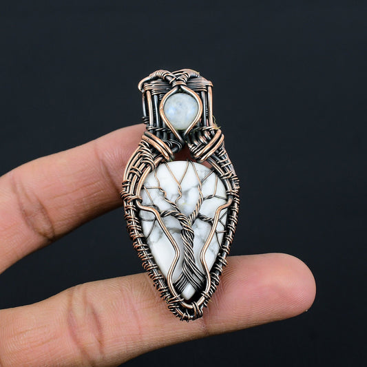 White Howlite Gemstone Tree of Life Pendant