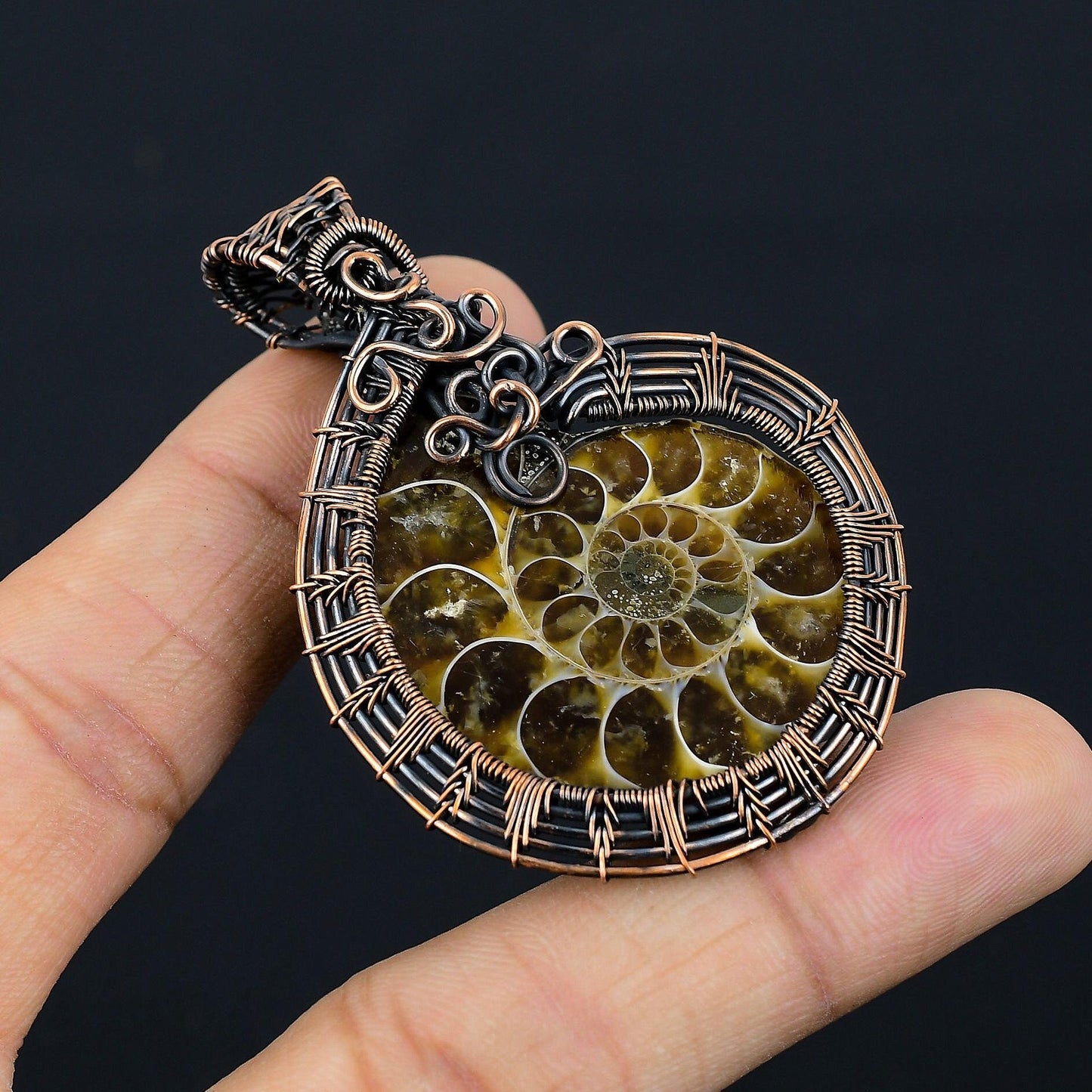 Copper Ammonite Gemstone Pendant
