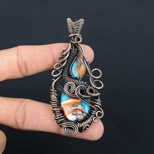 Orange Spiny Oyster Turquoise Gemstone Pendant