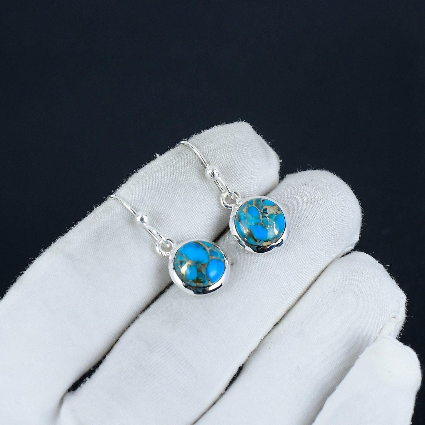 Blue Copper Turquoise Sterling Silver Earrings