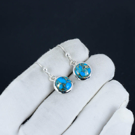 Blue Copper Turquoise Sterling Silver Earrings