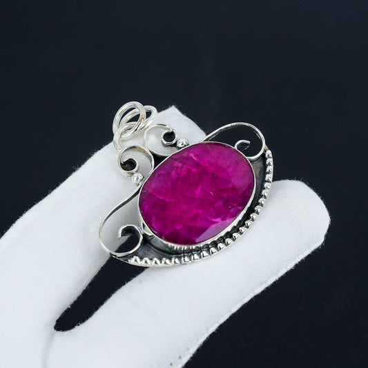 Kashmir Red Ruby Silver Pendant