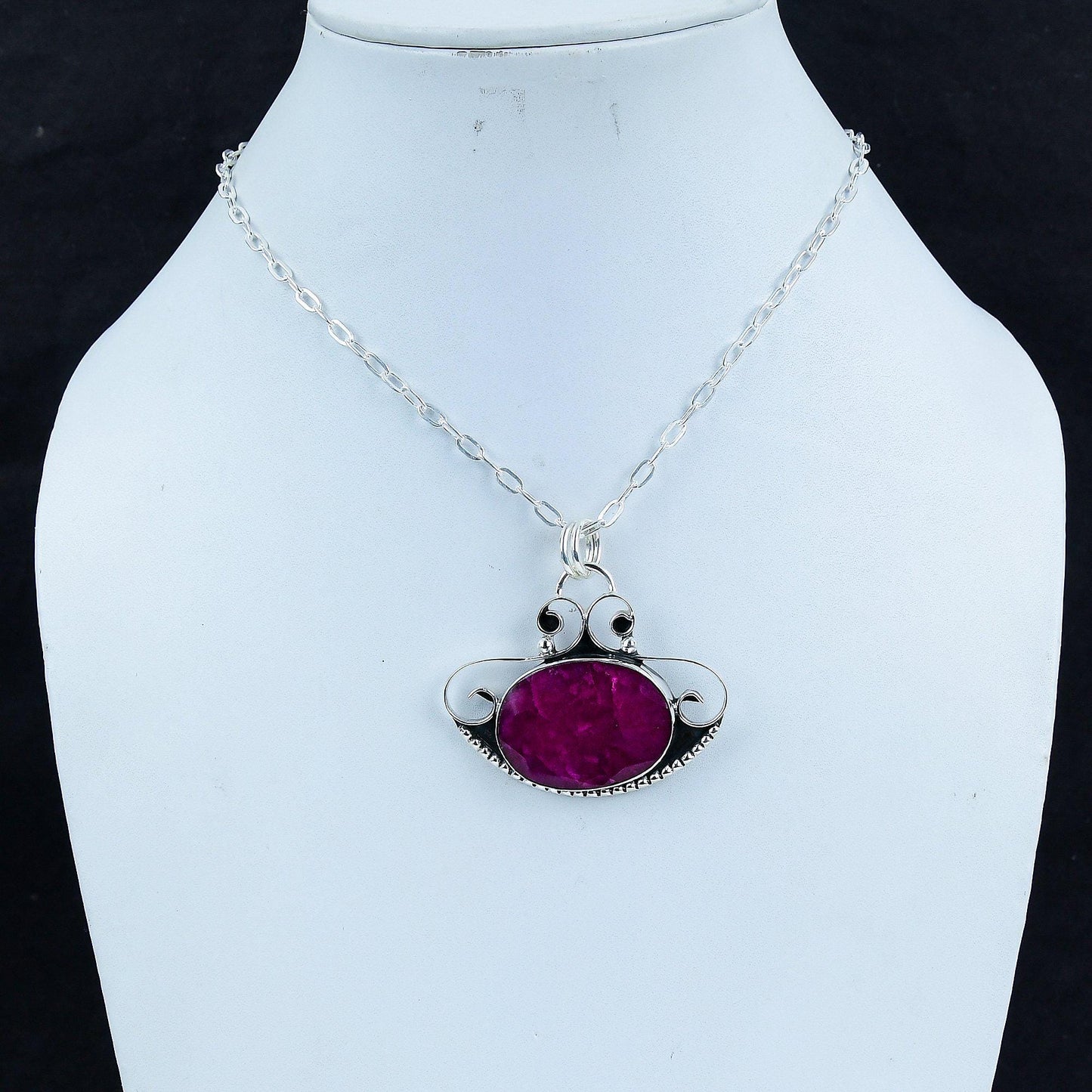 Kashmir Red Ruby Silver Pendant