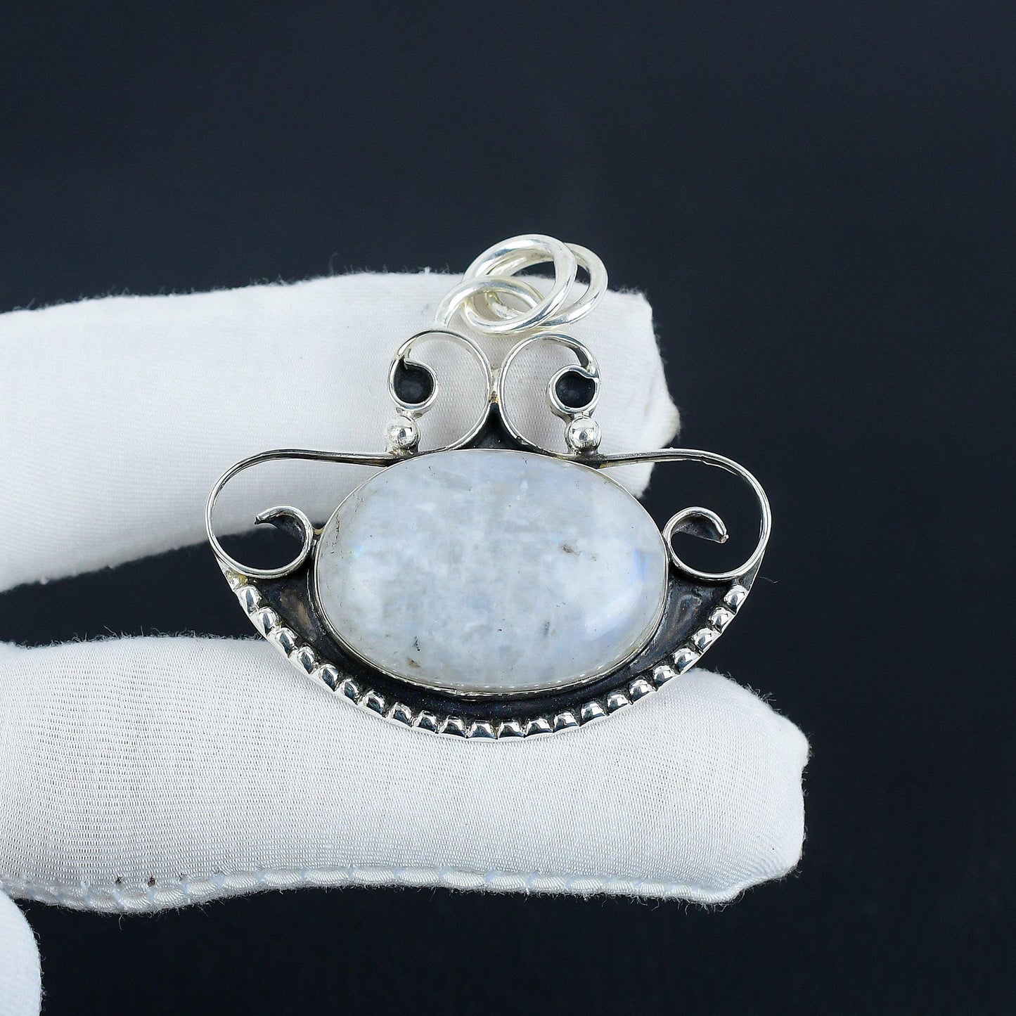 Rainbow Moonstone Silver Pendant