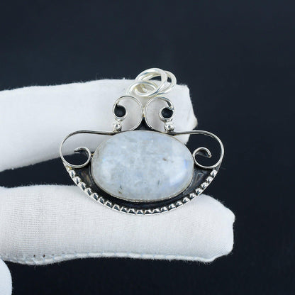 Rainbow Moonstone Silver Pendant